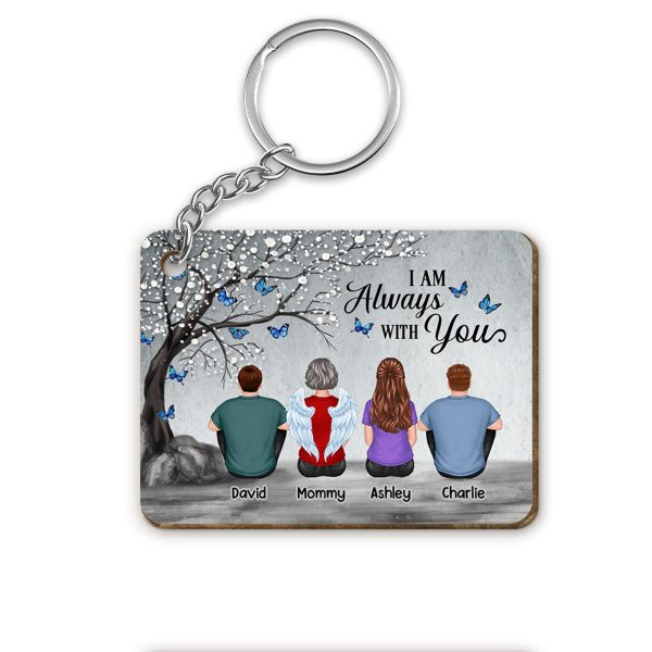 Blossom Tree Always With You Family Grandma Grandpa Dad Mom Kids Dogs Cats Sitting Memorial Personalized Wooden Keychain Online Sale