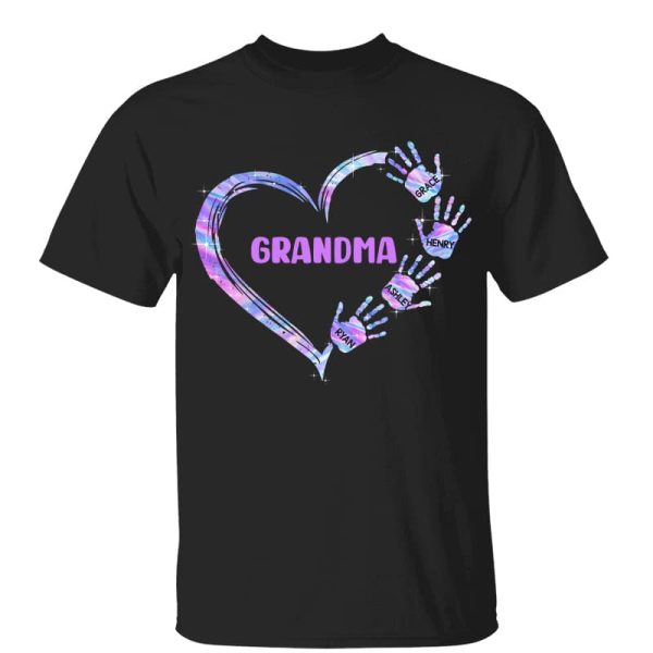 Mom Grandma Colorful Heart Hand Print Birthday, Anniversary Gift For Mom Grandma Personalized Shirt For Cheap - Image 2