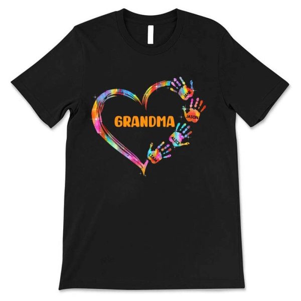 Mom Grandma Colorful Heart Hand Print Birthday, Anniversary Gift For Mom Grandma Personalized Shirt For Cheap