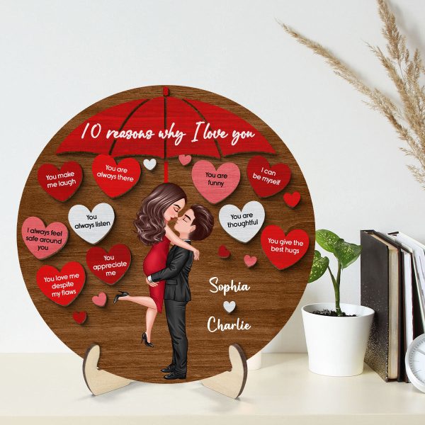 Reasons I Love You Couple Kissing Under Umbrella Personalized 2-layer Wooden Plaque Online - Image 2