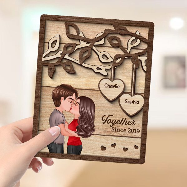 Couple Kissing Under Tree Personalized 2-Layer Rectangle Wooden Plaque For Cheap - Image 4