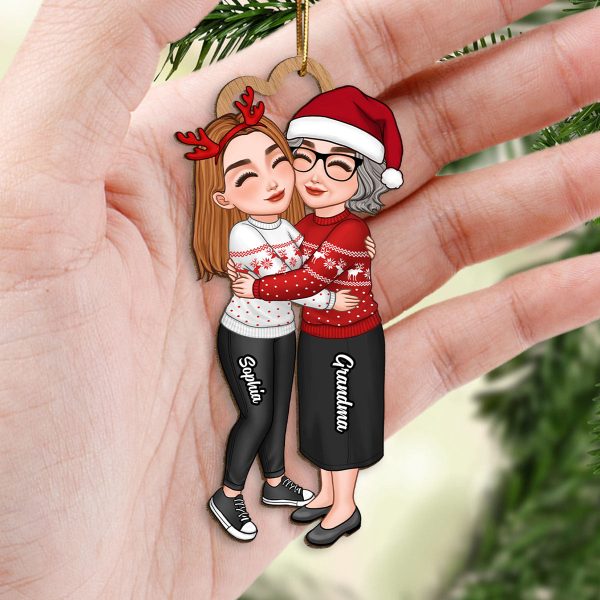 Grandma & Grandkid Hugging Christmas Gift For Teenage Adult Granddaughter Grandson Grandchildren Personalized Wooden Ornament Online Sale - Image 5