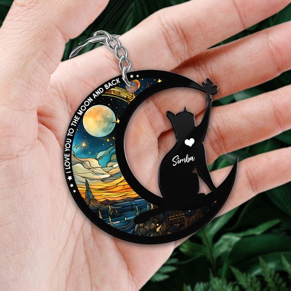 Cat Love To The Moon Personalized Memorial Keepsake Keychain For Cheap - Image 2