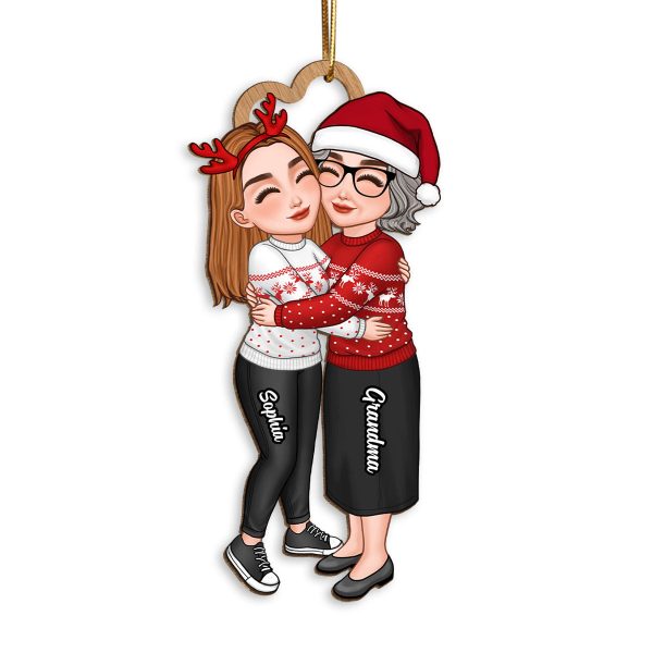 Grandma & Grandkid Hugging Christmas Gift For Teenage Adult Granddaughter Grandson Grandchildren Personalized Wooden Ornament Online Sale