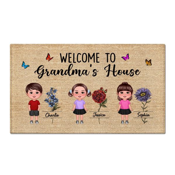 Welcome To Grandma House Beautiful Vintage Birth Month Flower Personalized Doormat For Discount - Image 2