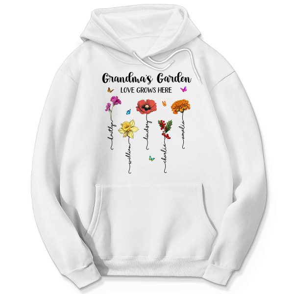 Grandma‘s Garden Love Grows Here Beautiful Birth Month Flower Mother‘s Day Gift For Grandma Mom Personalized Shirt Online now - Image 5