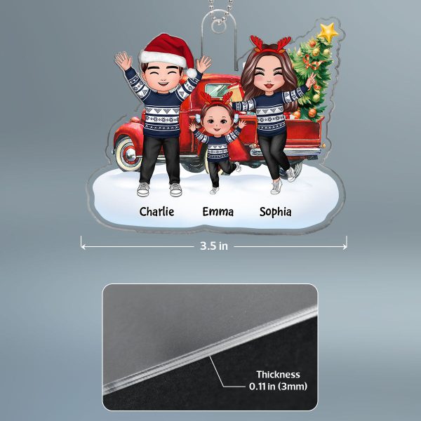 Happy Doll Family Dad Mom Kids Dogs Cats & Christmas Truck Personalized Acrylic Ornament Sale - Image 4