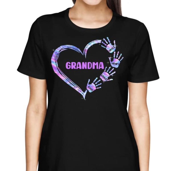 Mom Grandma Colorful Heart Hand Print Birthday, Anniversary Gift For Mom Grandma Personalized Shirt For Cheap - Image 3