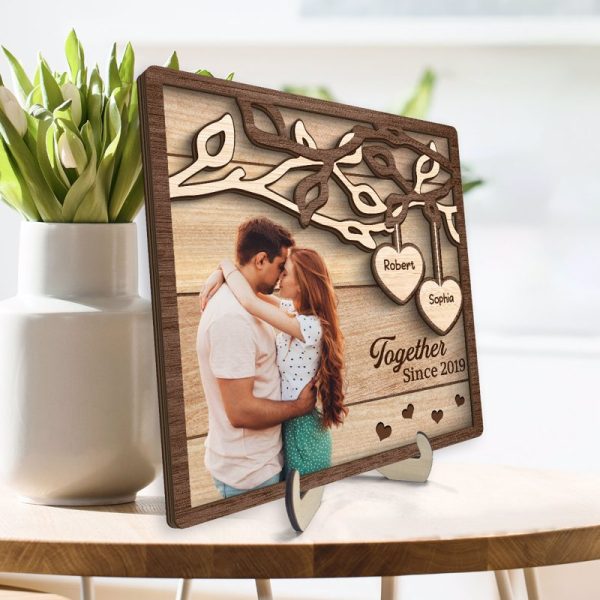 Couple Kissing Under Tree Photo Upload Personalized 2-Layer Wooden Plaque For Cheap - Image 4