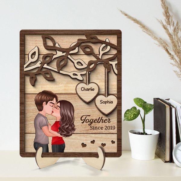 Couple Kissing Under Tree Personalized 2-Layer Rectangle Wooden Plaque For Cheap - Image 2