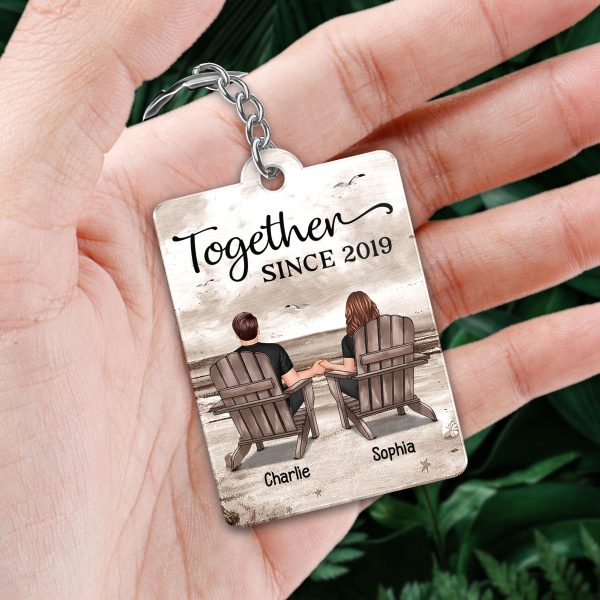 Retro Vintage Back View Couple Sitting Beach Landscape Favorite Song Scannable QR Code Personalized Acrylic Keychain Supply - Image 3