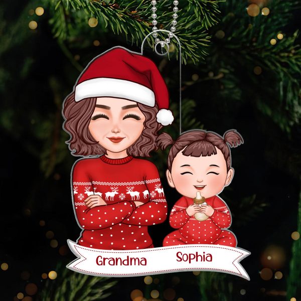 Pretty Grandma Grandkid Smiling Baby s First Christmas Acrylic Ornament - Personalized Gift For Grandma Fashion