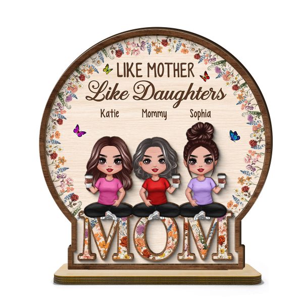 Like Mother Like Daughter Vintage Flowers Word Personalized 2-Layer Standing Wooden Plaque Sale - Image 2