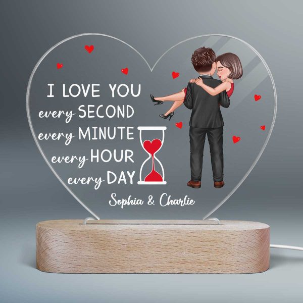 Doll Couple Holding Hourglass Valentine‘s Day Gift Personalized Heart Acrylic LED Night Light Supply - Image 2
