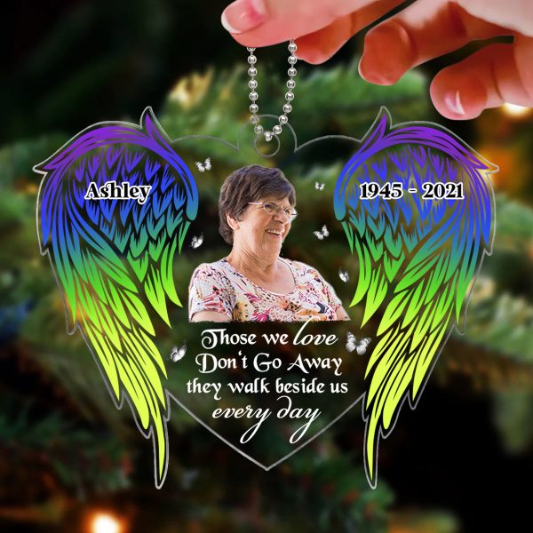 Colorful Angel Wings Those We Love Don‘t Go Away Memorial Photo Keepsake Personalized Acrylic Ornament Online now - Image 3