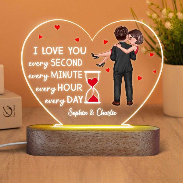 Doll Couple Holding Hourglass Valentine‘s Day Gift Personalized Heart Acrylic LED Night Light Supply - Image 3