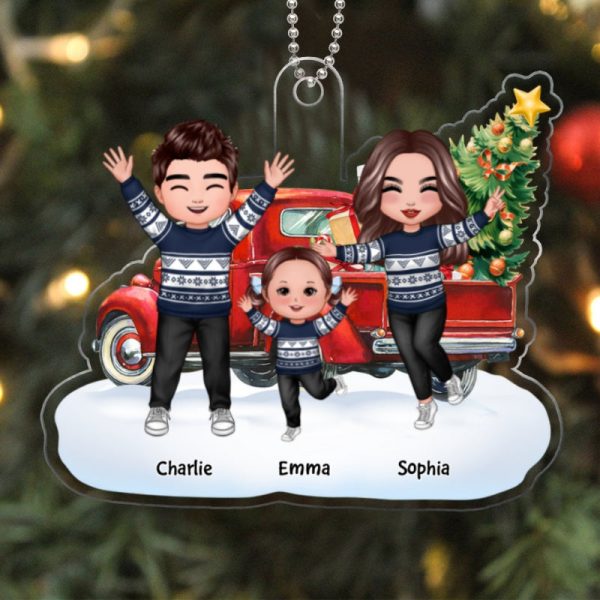Happy Doll Family Dad Mom Kids Dogs Cats & Christmas Truck Personalized Acrylic Ornament Sale - Image 5