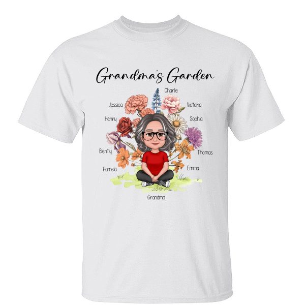 Grandma‘s Garden Crossed Legs Woman Grandkids Vintage Birth Flower Personalized Shirt Online