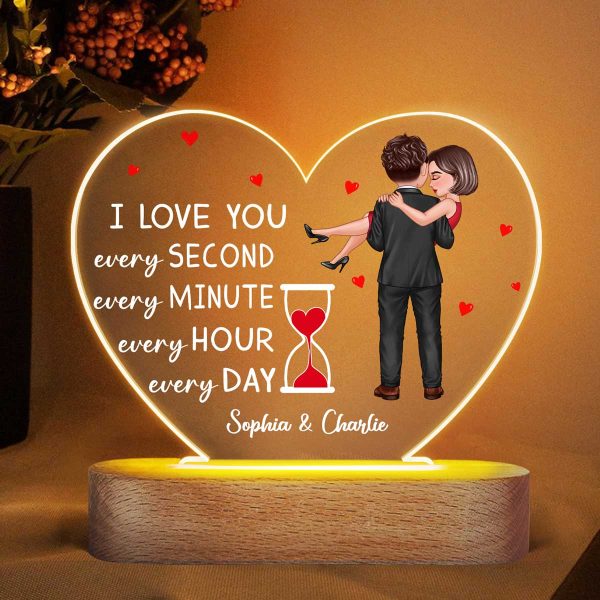 Doll Couple Holding Hourglass Valentine‘s Day Gift Personalized Heart Acrylic LED Night Light Supply
