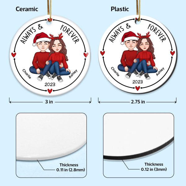 Christmas Cute Couple Sitting Hugging Personalized Circle Ornament Fashion - Image 4