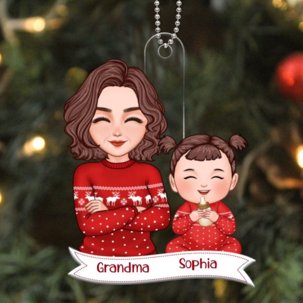 Pretty Grandma Grandkid Smiling Baby s First Christmas Acrylic Ornament - Personalized Gift For Grandma Fashion - Image 5