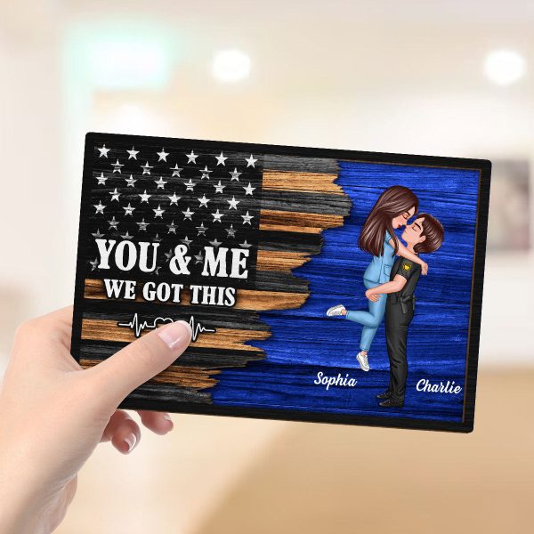 Saving Lives Together Hero Couple Half Flag Gifts by Occupation Gift For Her Gift For Him Firefighter, Nurse, Police Officer Personalized 2-Layer Wooden Plaque Sale - Image 4