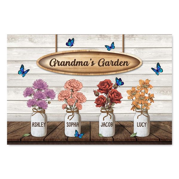 Grandma‘s Garden Birth Month Flowers Jars Personalized Horizontal Poster Sale