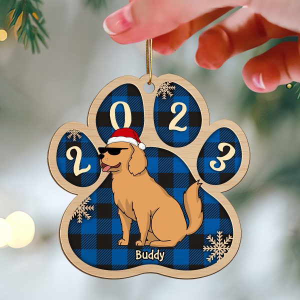 Checkered Paw Funny Dogs Cartoon Christmas Personalized Wooden Ornament Online Sale - Image 3
