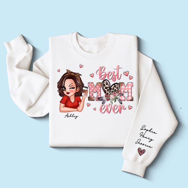 Best Mom Ever Pink Leopard Pretty Woman Personalized Sleeve Printed Sweatshirt Online Hot Sale