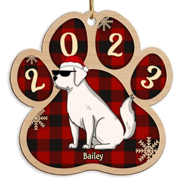 Checkered Paw Funny Dogs Cartoon Christmas Personalized Wooden Ornament Online Sale - Image 5