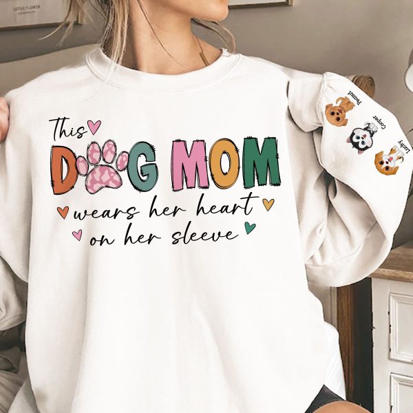 This Dog Mom Wears Her Heart On Her Sleeve Colorful Pattern, Custom Dog Name, Dog Mama, Personalized Sleeve Printed Sweatshirt Online Hot Sale - Image 4
