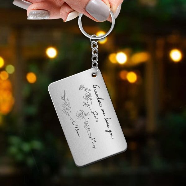 Grandma Mom Birth Month Flowers Personalized Metal Keychain For Discount - Image 3