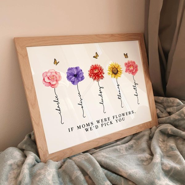 Watercolor Flowers If Mom Were Flowers Gift For Mom Personalized Horizontal Poster For Discount - Image 5