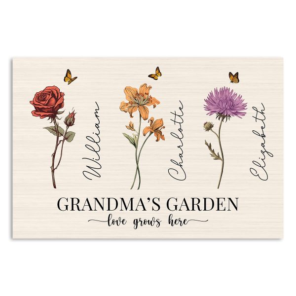 Vintage Birth Month Flowers Grandma‘s Garden Gift For Grandma Mom Personalized Horizontal Poster Supply