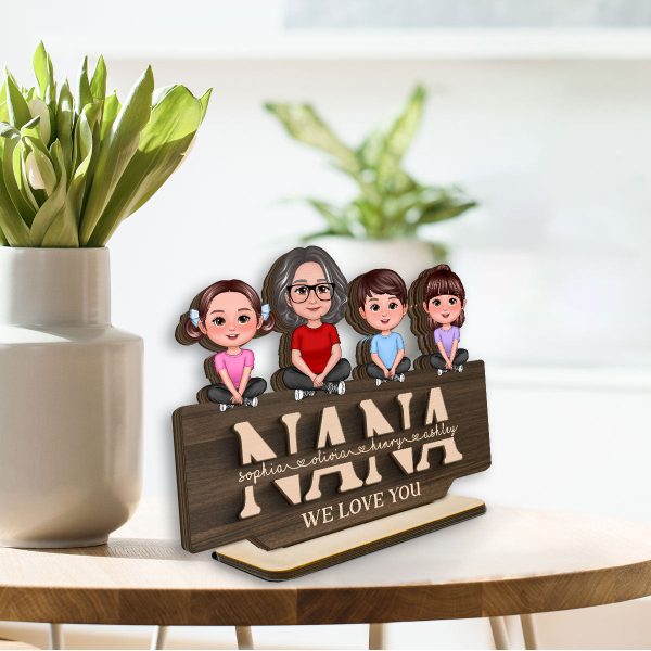 Mom Grandma We Love You Mother & Children Sitting On Word Personalized 2-Layer Standing Wooden Plaque Online Hot Sale - Image 3