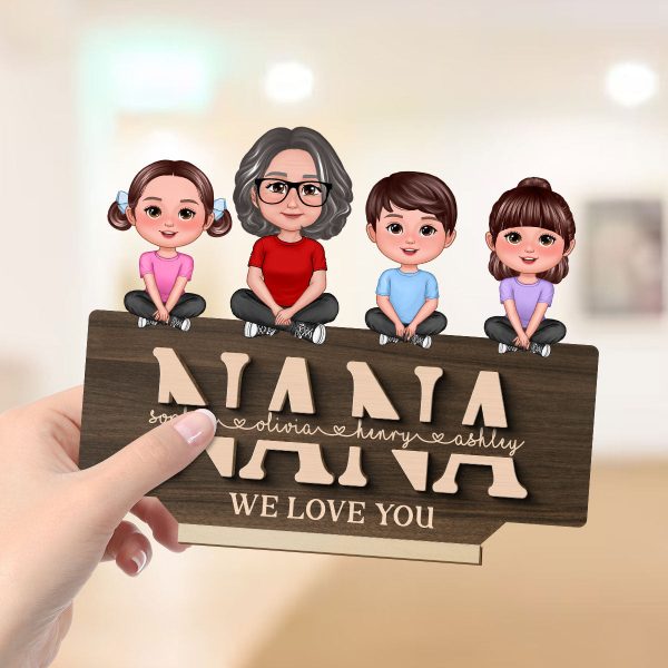 Mom Grandma We Love You Mother & Children Sitting On Word Personalized 2-Layer Standing Wooden Plaque Online Hot Sale - Image 4