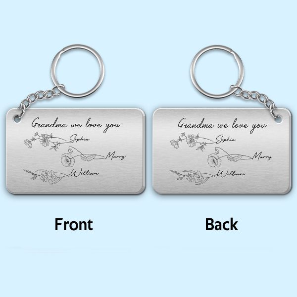 Grandma Mom Birth Month Flowers Personalized Metal Keychain For Discount