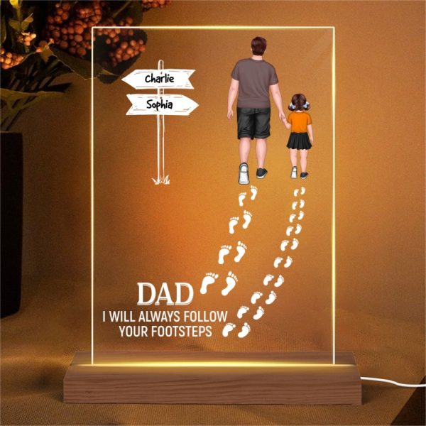 Dad We Will Always Follow Your Footsteps Personalized Rectangle Acrylic LED Night Light Fashion - Image 4