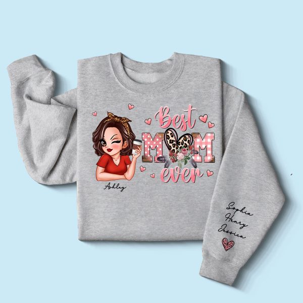 Best Mom Ever Pink Leopard Pretty Woman Personalized Sleeve Printed Sweatshirt Online Hot Sale - Image 3