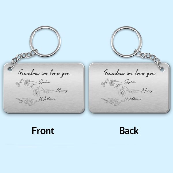 Grandma Mom Birth Month Flowers Personalized Metal Keychain For Discount - Image 4