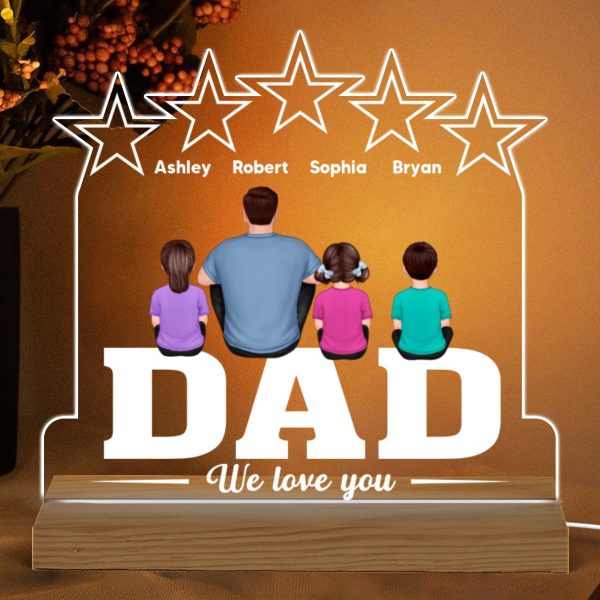 Back View Man & Kids Sitting On Word Five Star Personalized Custom Shaped Acrylic Plaque With Warm LED Night Light For Discount - Image 4