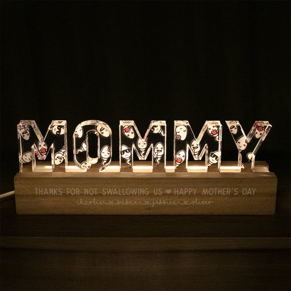 Mommy Thanks For Not Swallowing Us Funny Mother‘s Day Gift For Mom Personalized LED Night Light Hot on Sale - Image 4