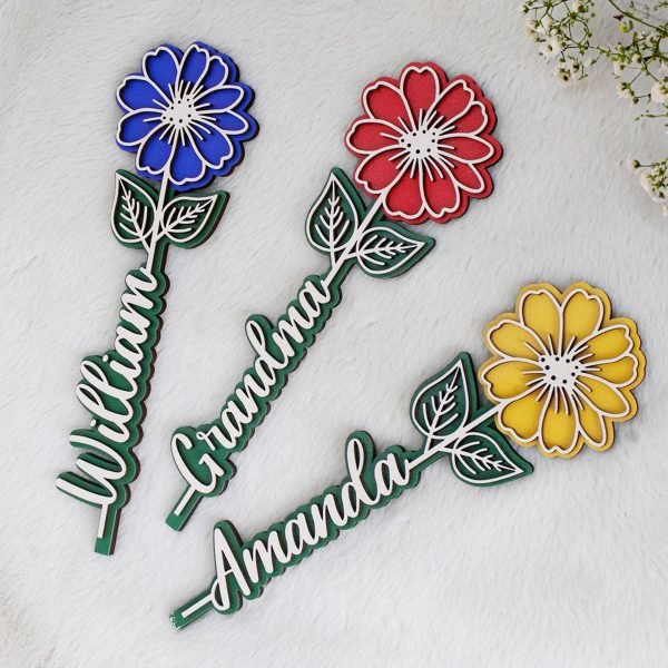 Colorful Flowers Mother s Day Gift For Mom, For Grandma Personalized Wooden Flowers Fashion