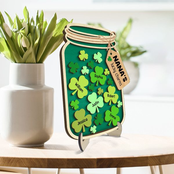 Grandma Mom Lucky Charm Jar St. Patrick s Day Personalized 2-layer Wooden Plaque Fashion - Image 3