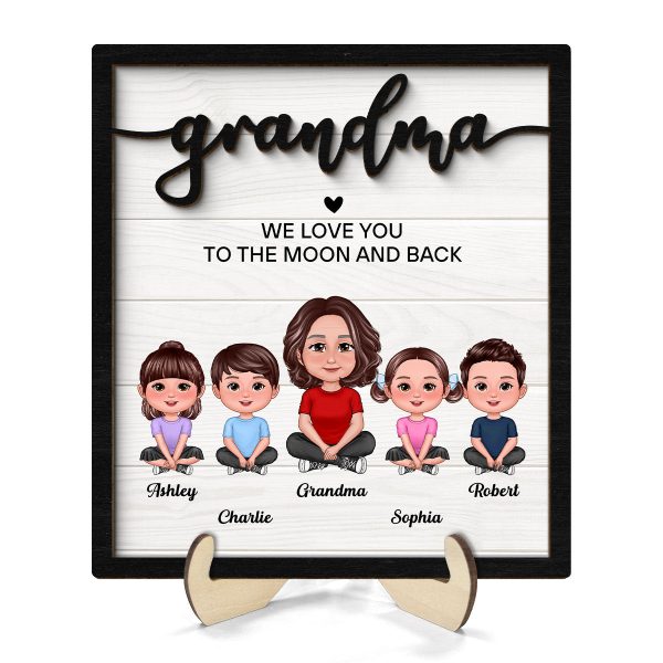 Grandma Grandkids Love To The Moon Personalized 2-layer Wooden Plaque For Cheap