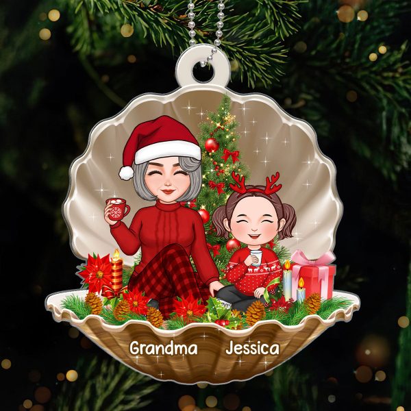 Cute Grandma Grandkids In Pearl Shell Personalized Christmas Acrylic Ornament For Cheap