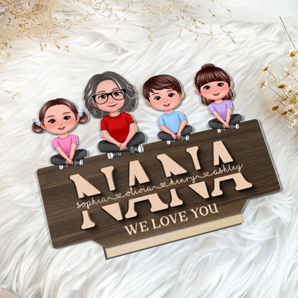 Mom Grandma We Love You Mother & Children Sitting On Word Personalized 2-Layer Standing Wooden Plaque Online Hot Sale - Image 5