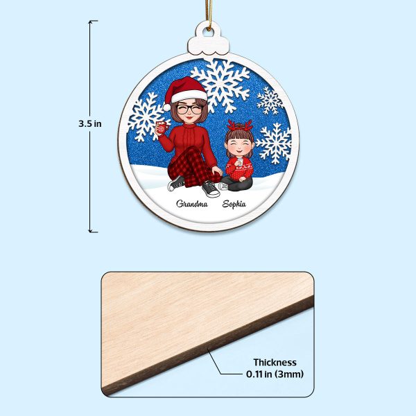 Snowflake Cute Grandma & Grandkid Christmas Gift For Granddaughter Grandson Personalized Wooden Ornament Hot on Sale - Image 5