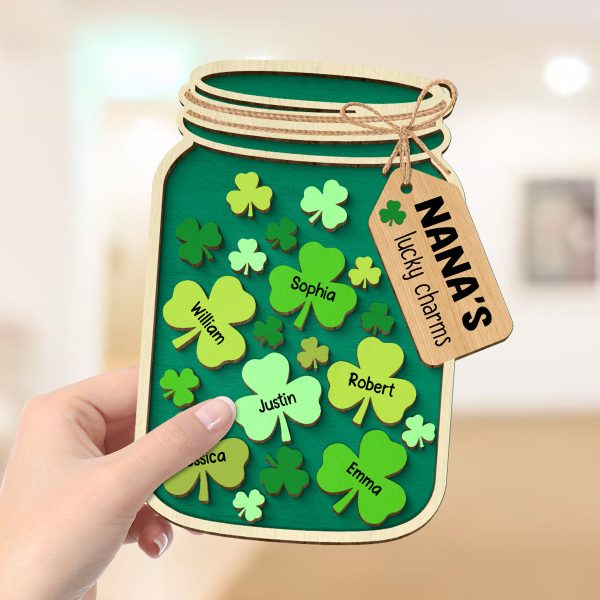 Grandma Mom Lucky Charm Jar St. Patrick s Day Personalized 2-layer Wooden Plaque Fashion - Image 4
