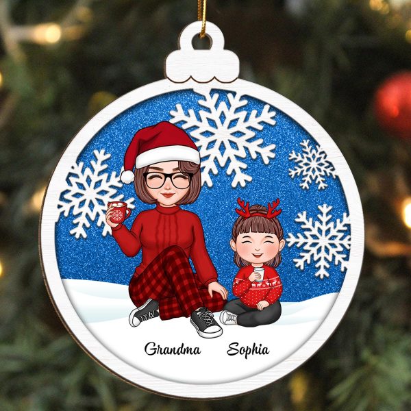 Snowflake Cute Grandma & Grandkid Christmas Gift For Granddaughter Grandson Personalized Wooden Ornament Hot on Sale - Image 2
